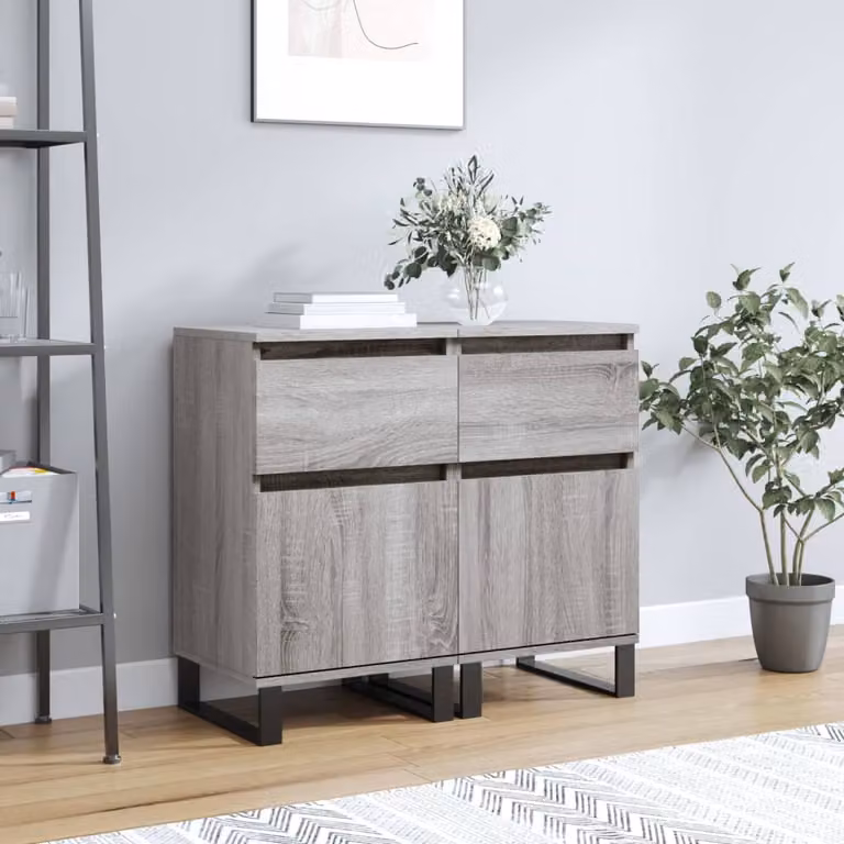 Set di 2 credenze moderne vidaXL in legno e metallo, colore grigio, da appendere al muro, L: 40 cm, P: 35 cm, H: 70 cm