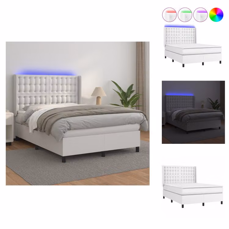 vidaXL Letto a molle con materasso e LED bianco 140x200 cm in Pelle finta - Letti e strutture letto