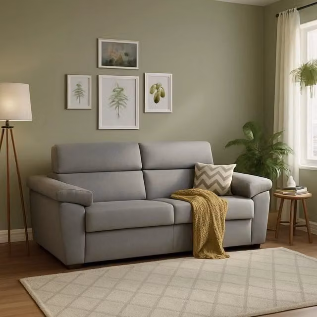 Divano Letto 2 Posti Seui DMORA Grigio con Rivestimento Sfoderabile e Struttura in Legno Solido L: 185 cm, P: 95 cm – 1