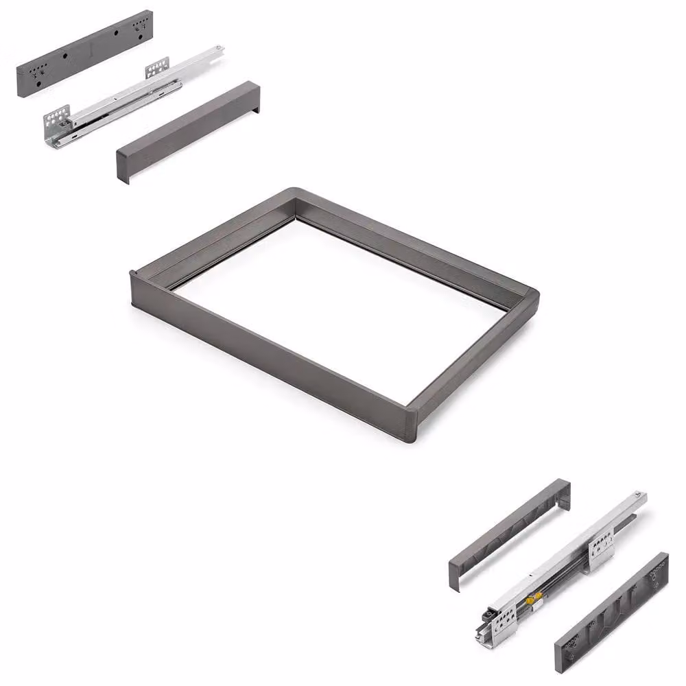Rack con guide a estrazione totale e chiusura ammortizzata per accessori per armadi Quartz - 612-638 mm - Alluminio e plastica - Titanio
