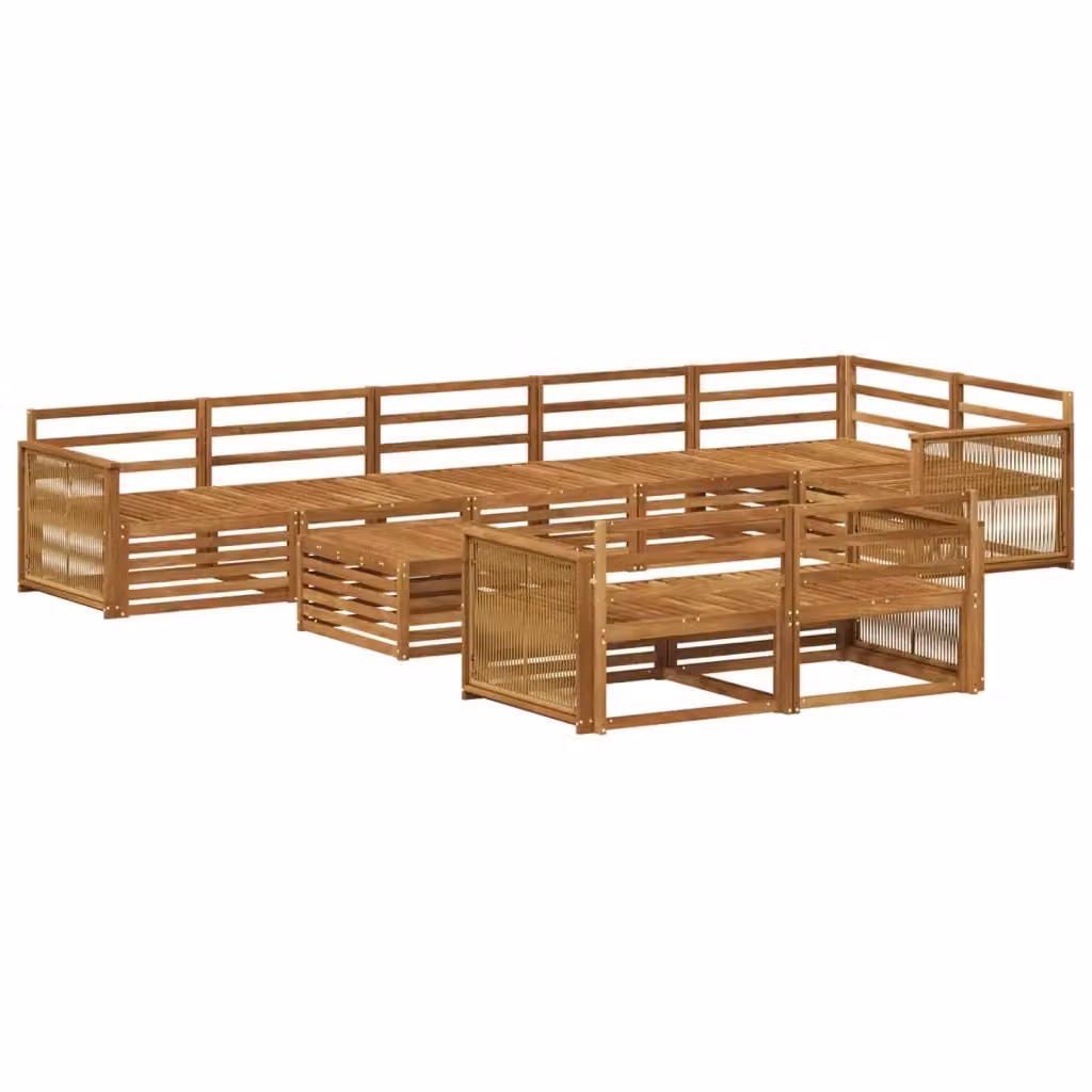Set di divani da esterno a forma di U vidaXL in legno di acacia marrone con 9 pezzi e cuscini inclusi – 2