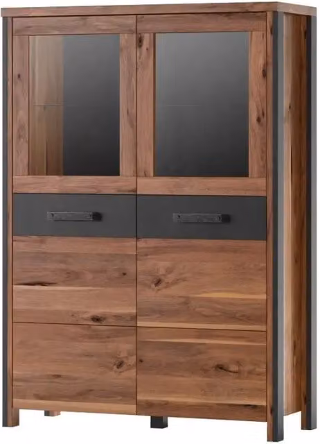 Buffet alto WINDSOR in rovere scuro e grigio antracite - 2 grandi porte - 97 x 138 x 37 cm