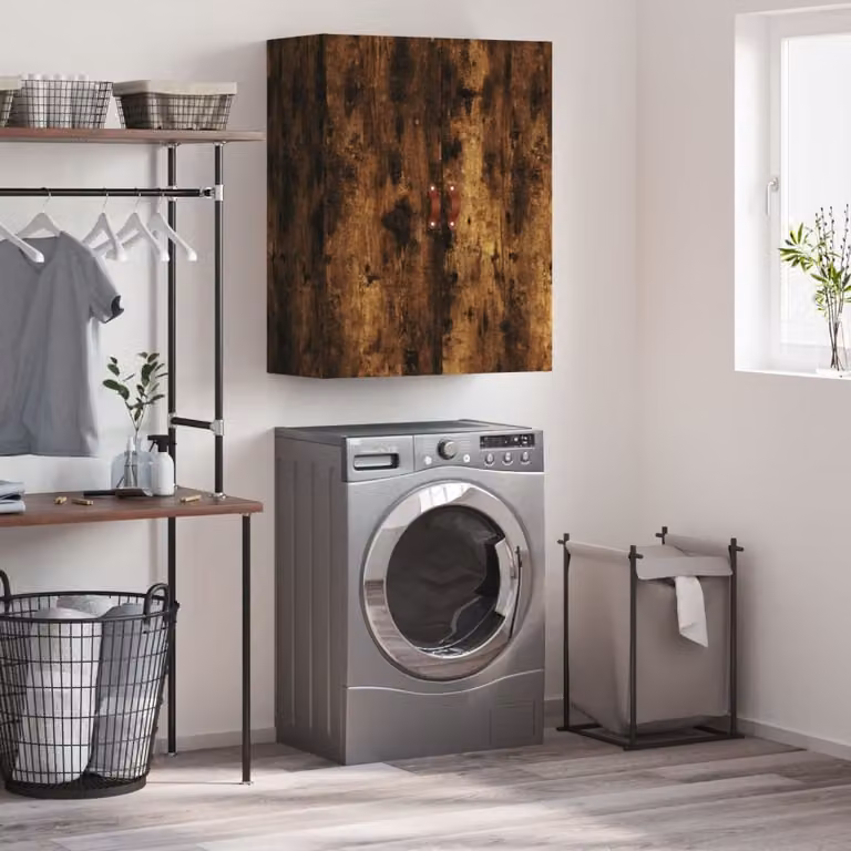 Mobile a parete vidaXL in rovere fumo con ante a battente L: 69,5 cm, P: 34 cm, H: 90 cm