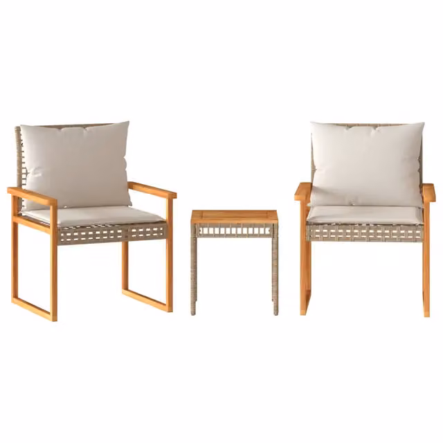 Set da Bistr¨° 3 pz | Set Salotto da Giardino con Cuscini Beige Misto Polyrattan e Acacia