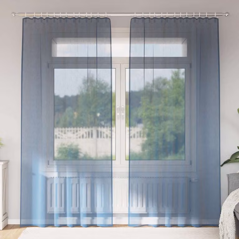 Set di 2 tende in voile semi-trasparenti vidaXL con tasche per asta, colore blu, L: 140 cm x H: 225 cm
