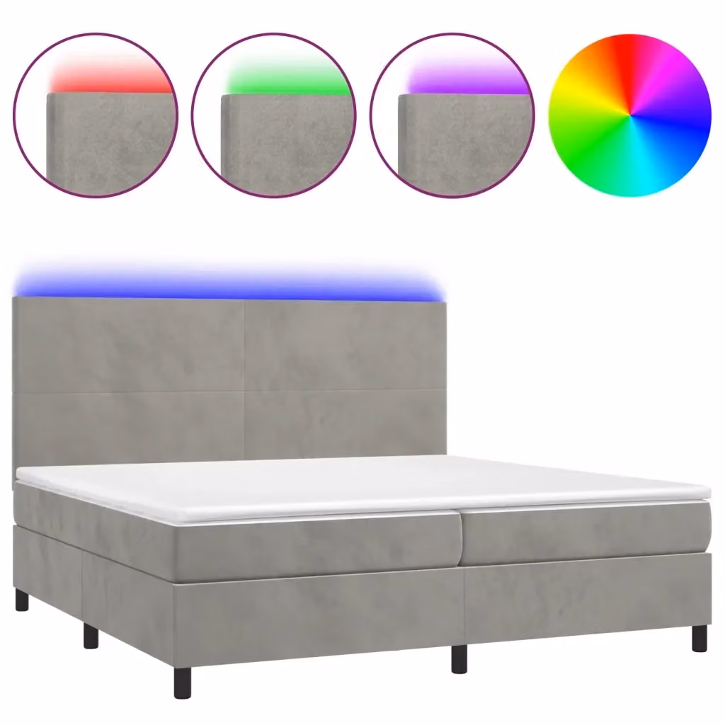 Letto Ibrido vidaXL in Velluto Grigio Chiaro con Illuminazione LED e Porte USB, L/P: 200 x 200 cm – 2