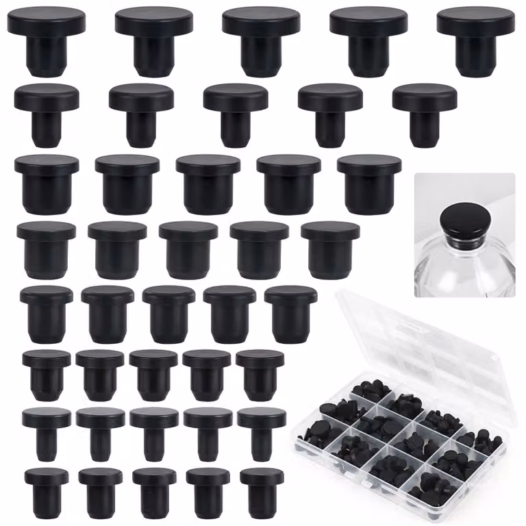 100 tappi in gomma, tappi in silicone neri, rotondi, disponibili in 8 diverse misure