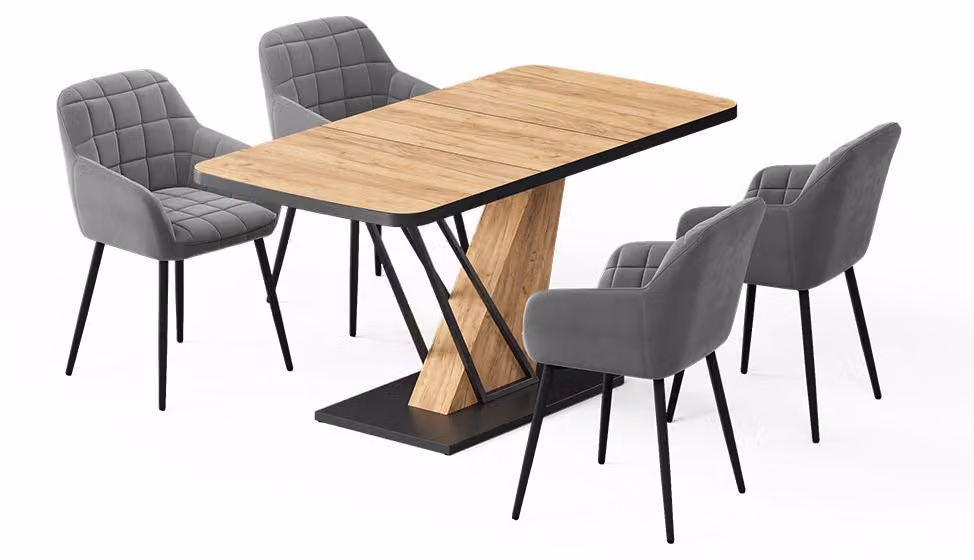 Set di tavoli da pranzo Vicco Fenaro Rovere dorato 120 x 80 cm con 4 sedie da pranzo, Model 62751