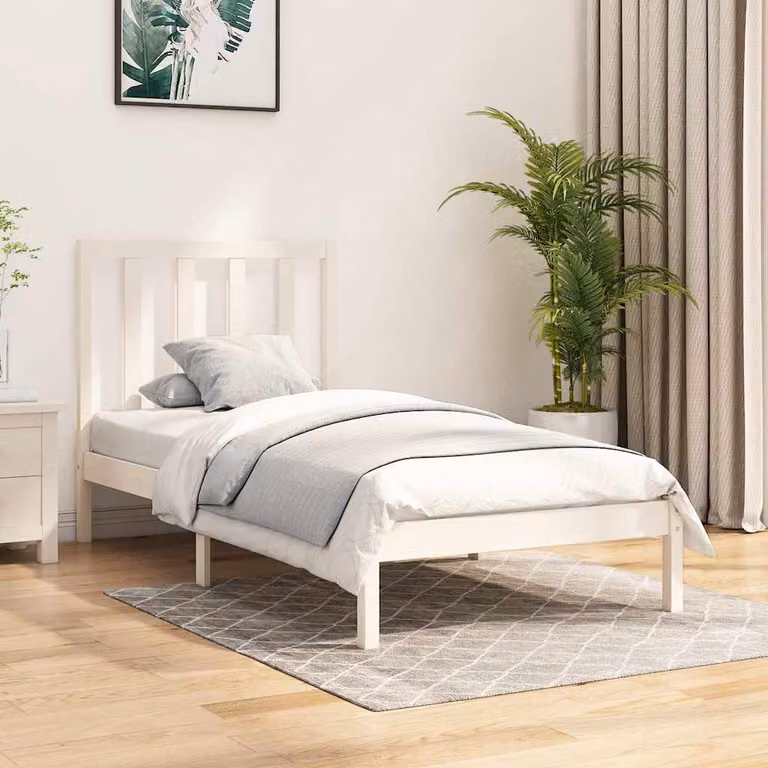 vidaXL Giroletto Singolo in Legno di Pino Massello Bianco con Doghe Rigide L: 190 cm, P: 75 cm, H: 80,5 cm