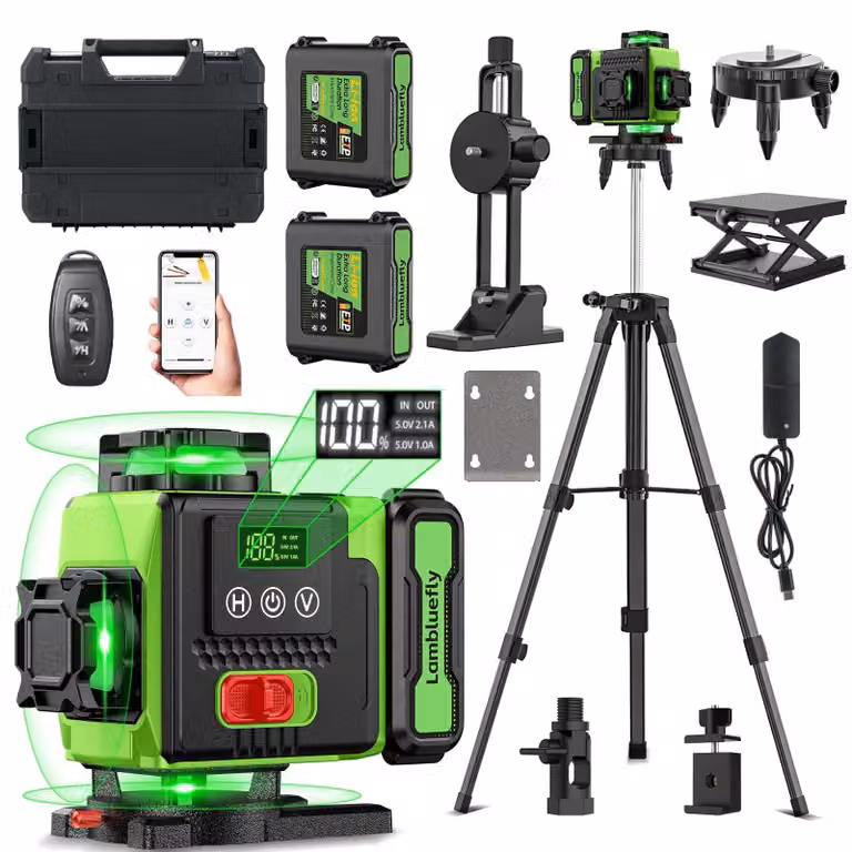 Livella laser a croce con 16 linee, autonivelante, con laser verde e treppiede