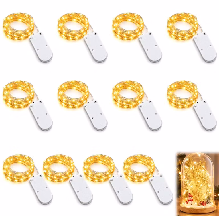 Set di 6 catene luminose a LED, lunghezza 2 metri, 20 LED, alimentate a batteria, colore bianco