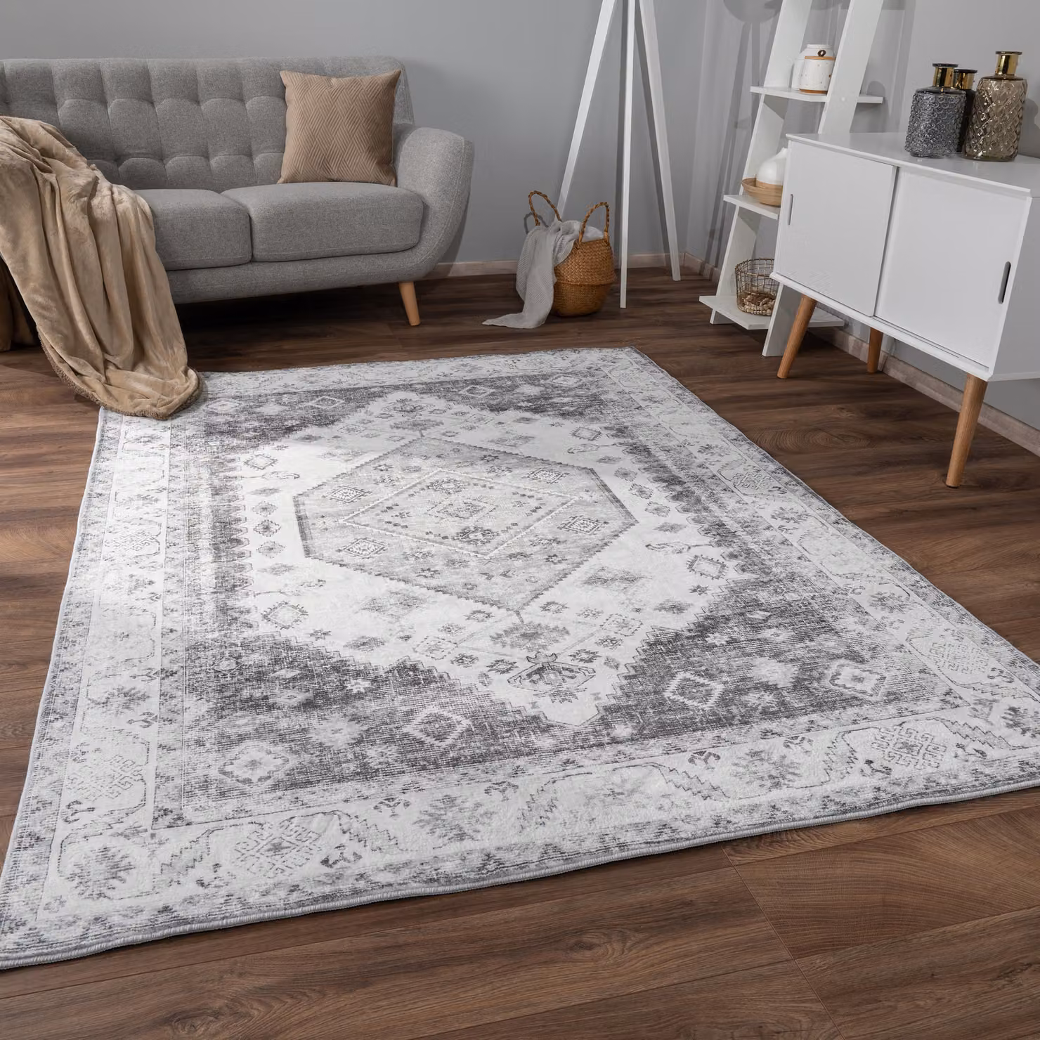 Tappeto lavabile Cambria grigio con design astratto boho, L: 120 cm x P: 160 cm – 4