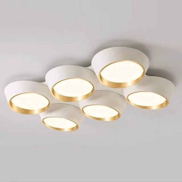 Plafoniera moderna LED PLANETITALY con 6 luci, colore bianco e oro, 120W, 9600 lumen, luce bianca fredda 4000K, ideale per cucina, soggiorno e camera da letto