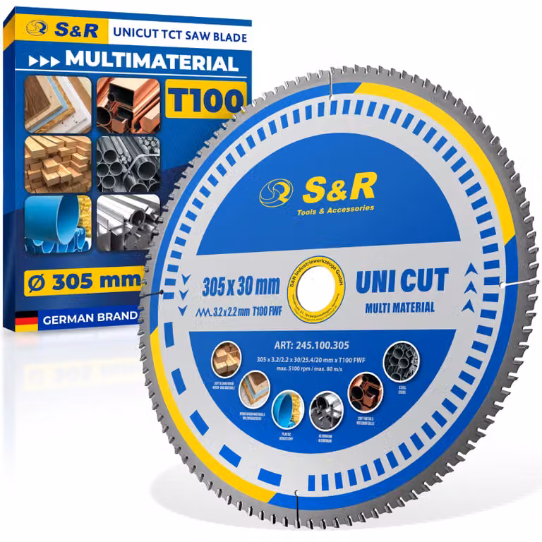 Disco per sega circolare, dimensioni 305 x 30 mm, con 100 denti in metallo duro (TCT)