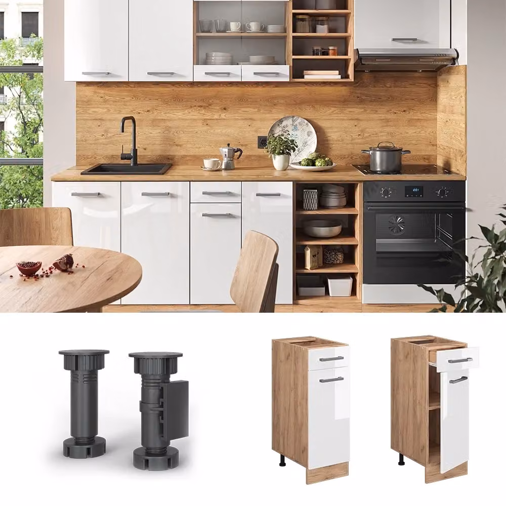 Mobiletto base per cucina Vicco R-Line Bianco lucido e Rovere dorato L: 30 cm, H: 81,6 cm, P: 60 cm – 2