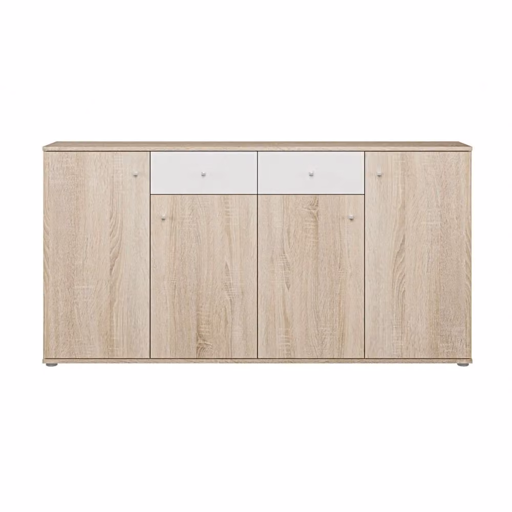 Madia Nilo moderna con 4 ante e 2 cassetti in rovere e bianco L: 159,2 cm – 2