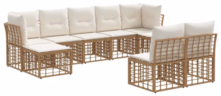 Set di divani da esterno Naturale e Bianco Crema Poliestere