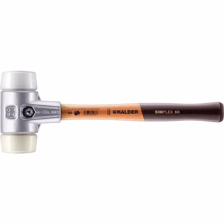Mazza SIMPLEX soft-face con alloggiamento in alluminio e manico in legno, Ø 60, superplastica / nylon