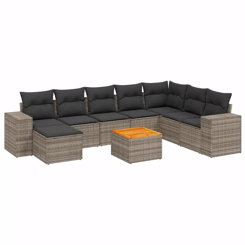 Set Divano da Giardino vidaXL 9 pz a Forma a L in Polyrattan Grigio con Cuscini e Tavolino – 2
