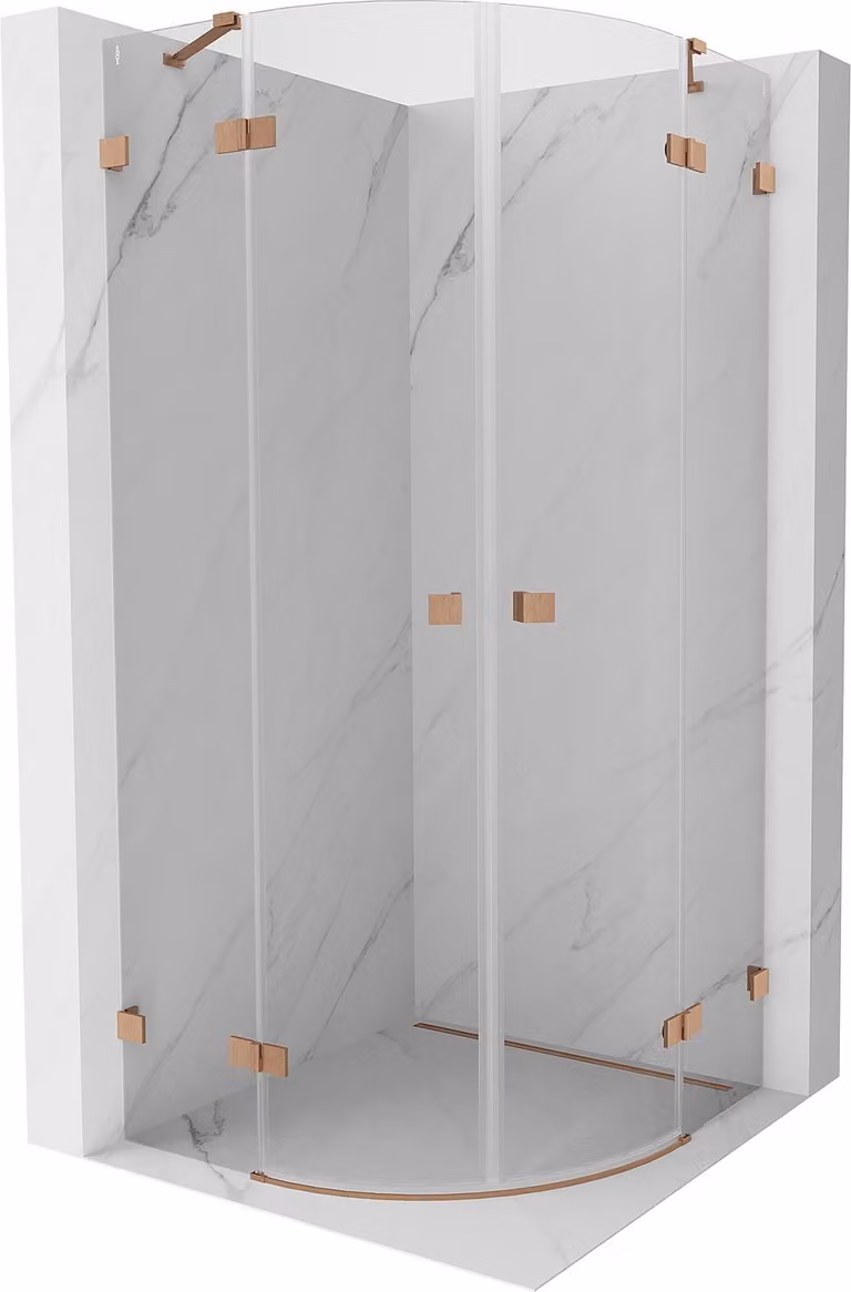 Mexen Lunar cabina doccia semicircolare apribile 80 x 80 cm, trasparente, rame spazzolato - 833-080L-080P-65-00