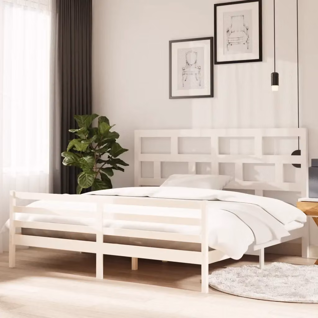 Letto matrimoniale per adulti in legno massello di pino bianco laccato con doghe fisse L/P: 200 x 200 cm – 2