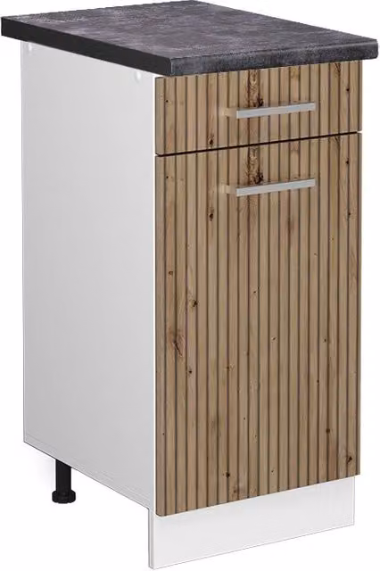 Mobiletto base per cucina Vicco R-Line in rovere e bianco con piano antracite, L: 40 cm, H: 81,6 cm, P: 60 cm