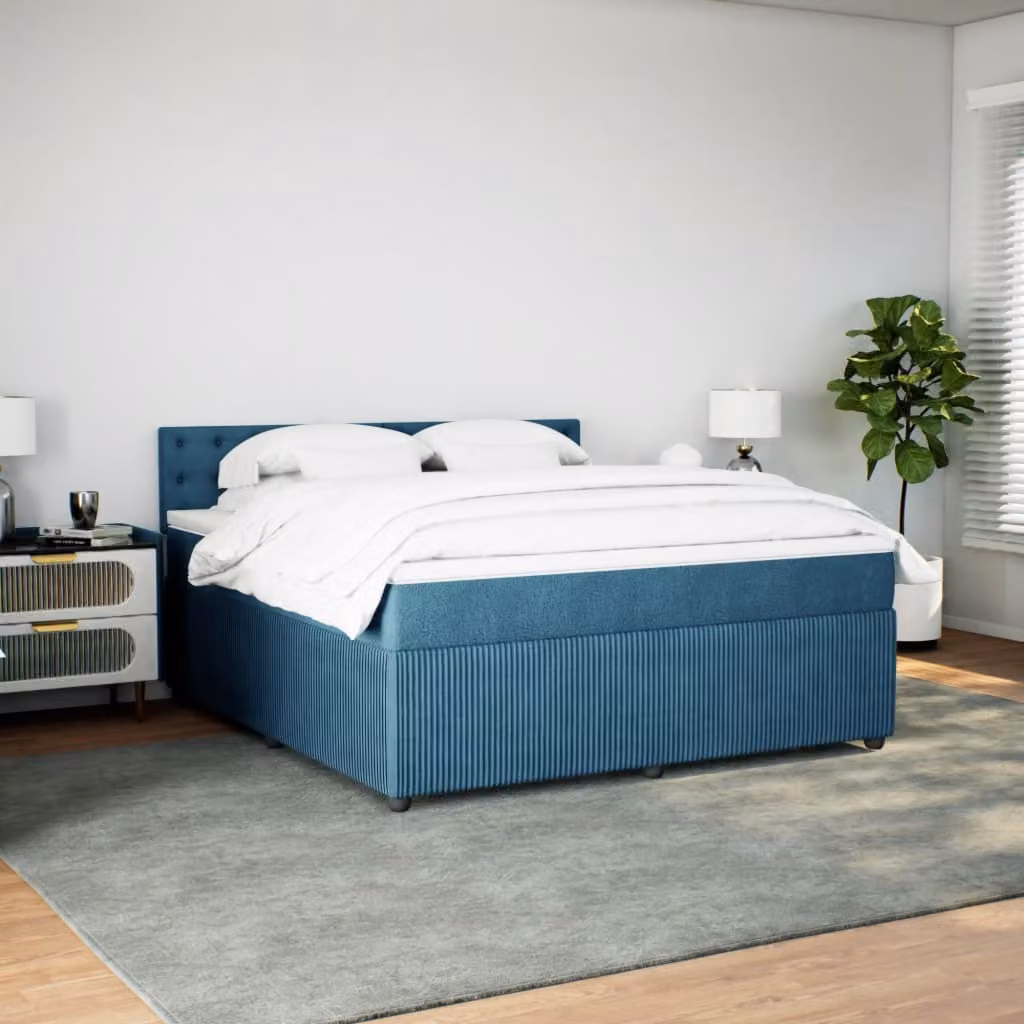 Giroletto a Molle con Materasso Blu 180x200 cm in Velluto