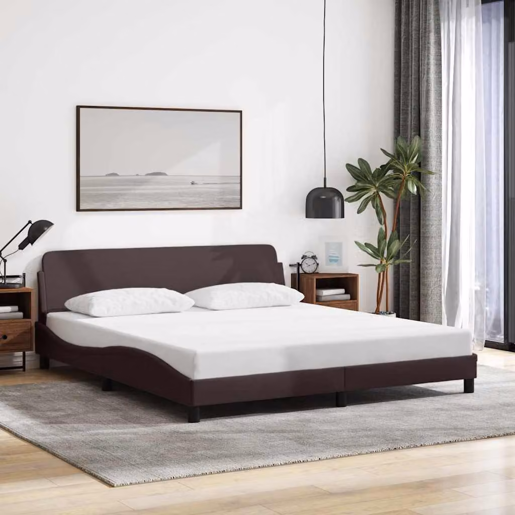 Giroletto Dover vidaXL Marrone Scuro con Struttura Imbottita e Listelli in Legno L/P: 180 x 200 cm