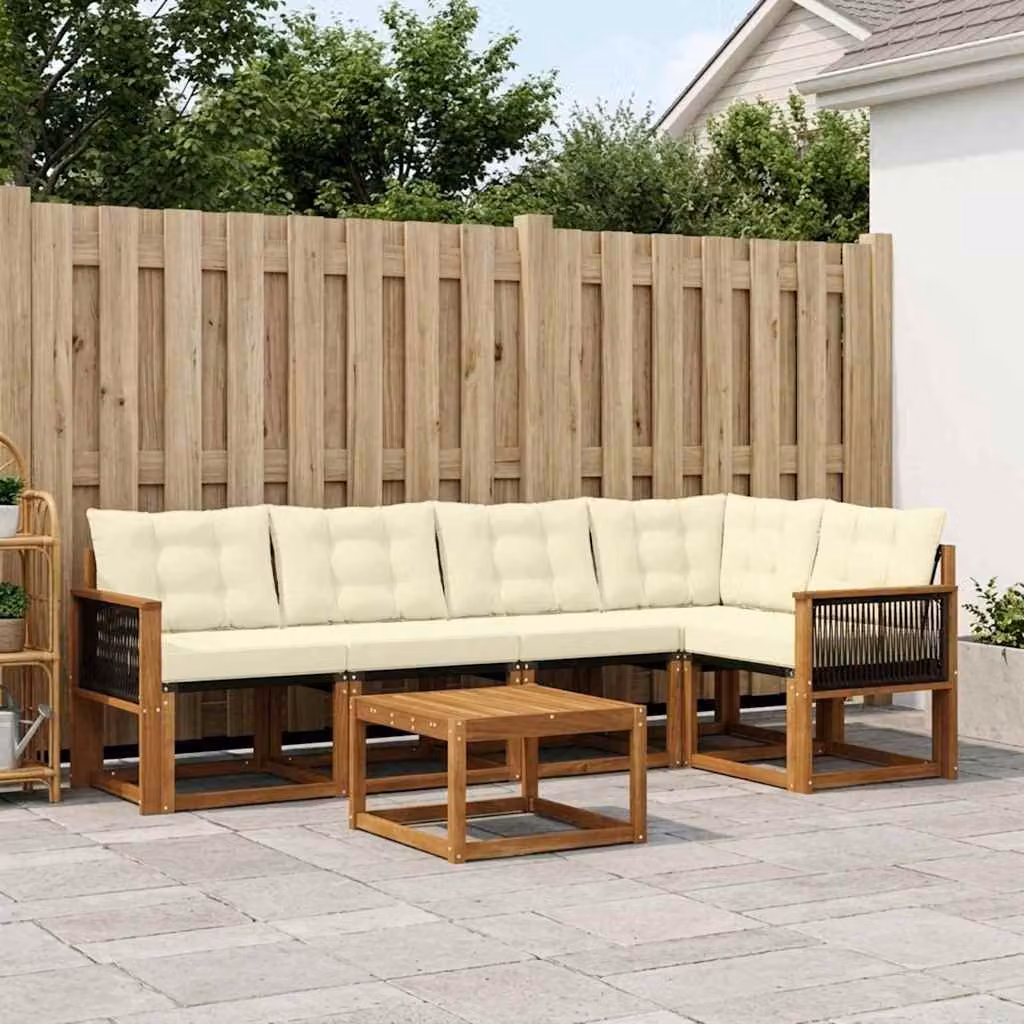 Set di divani da esterno vidaXL 6 pz in legno di acacia con tavolo da caffè, colore beige e marrone