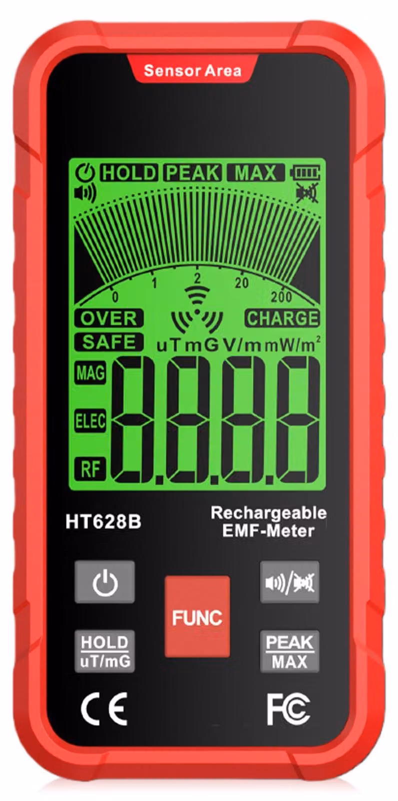 Misuratore EMF 3-in-1, rilevatore di radiazioni, display LED, connettore di tipo C, frequenza da 40 a 1000 Hz