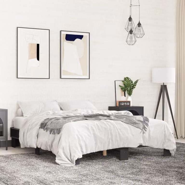 vidaXL Giroletto moderno in legno e metallo nero e bianco L/P: 150 x 200 cm