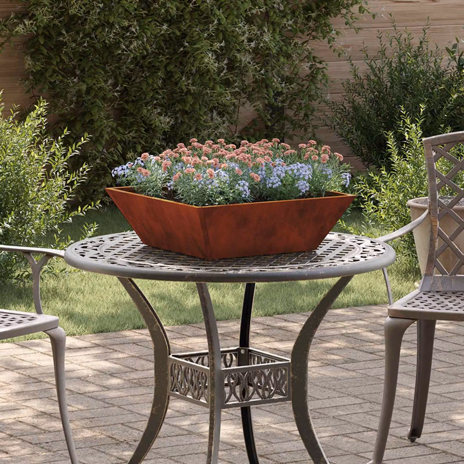 Vaso da giardino vidaXL in acciaio Corten color marrone L/P/H: 50 x 50 x 15 cm
