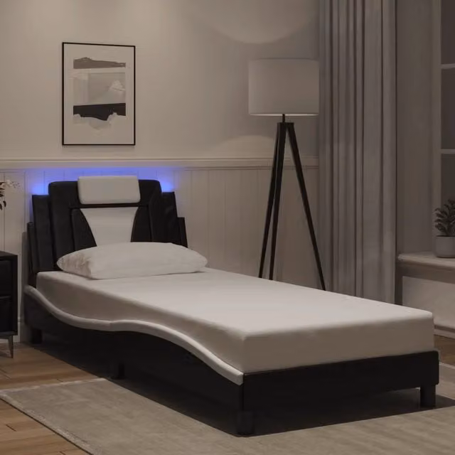 Giroletto Viana con LED senza Materasso-Struttura Letto Nero e Bianco 90x200 cm