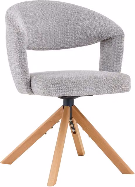 Set di 2 sedie girevoli da pranzo in tessuto grigio con gambe in legno massello, altezza 81,5 cm