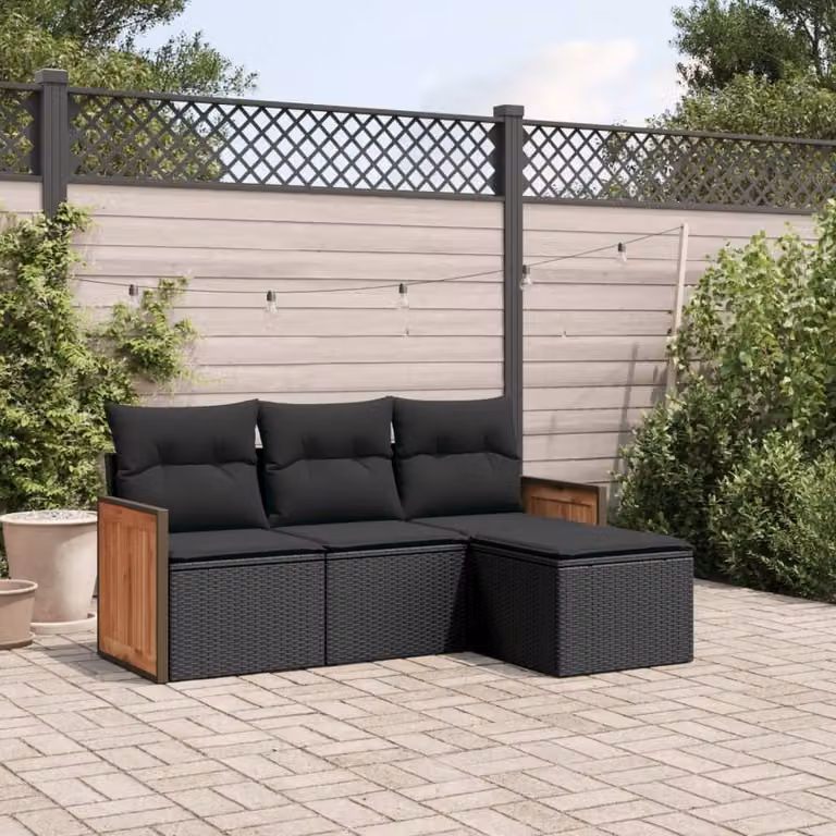 Maison Exclusive - Set Divani da Giardino 4 pz con Cuscini Nero in Polyrattan