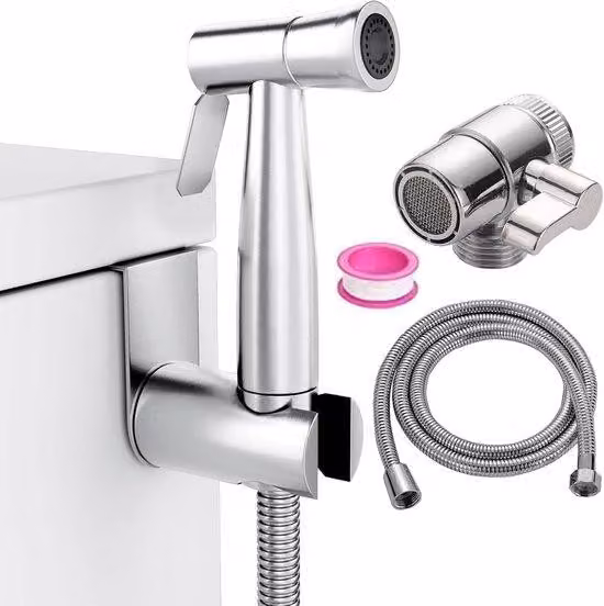 Doccetta manuale in acciaio per WC con funzione bidet e kit spruzzatore per pannolini