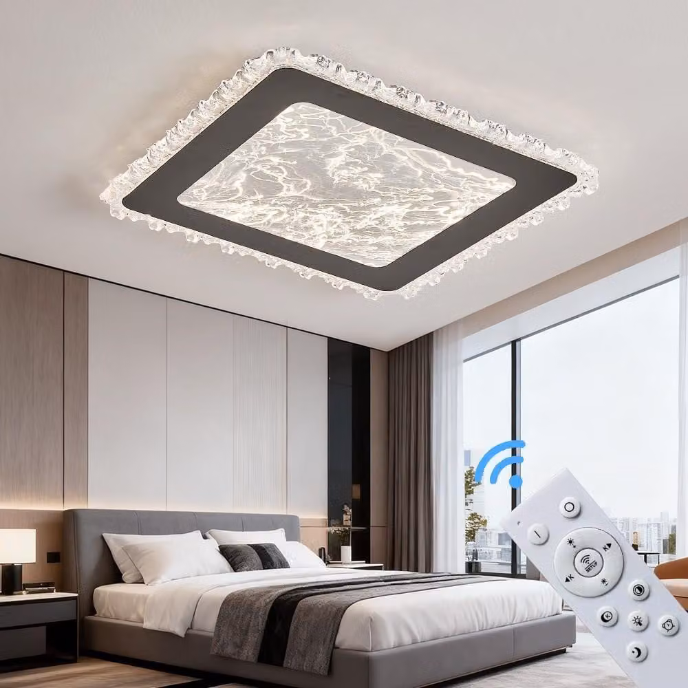Plafoniera LED dimmerabile con telecomando, a variazione continua 3000-7000 K, a risparmio energetico e durevole, dal design moderno in bianco o nero, ideale per soggiorno, camera da letto e cucina (253-FX-BL)
