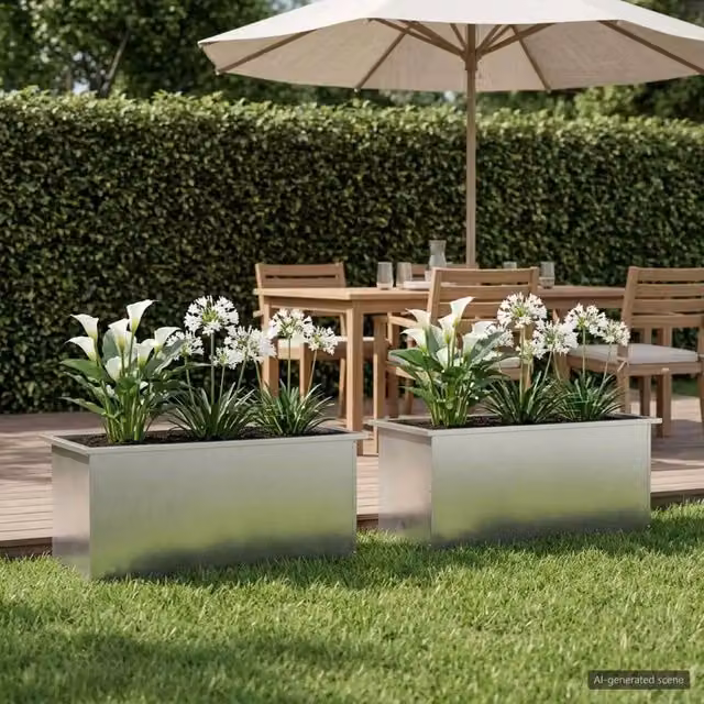 Fioriera da giardino con LED 2 pz Argento 40 x 100 x 40 cm 8008177