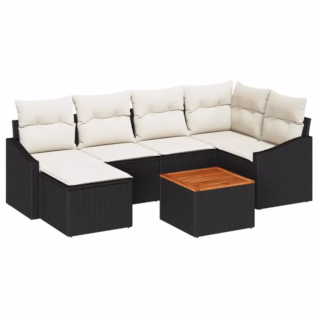 Set Divano da Giardino vidaXL 7 Pezzi in Polyrattan con Cuscini Nero e Beige – 2