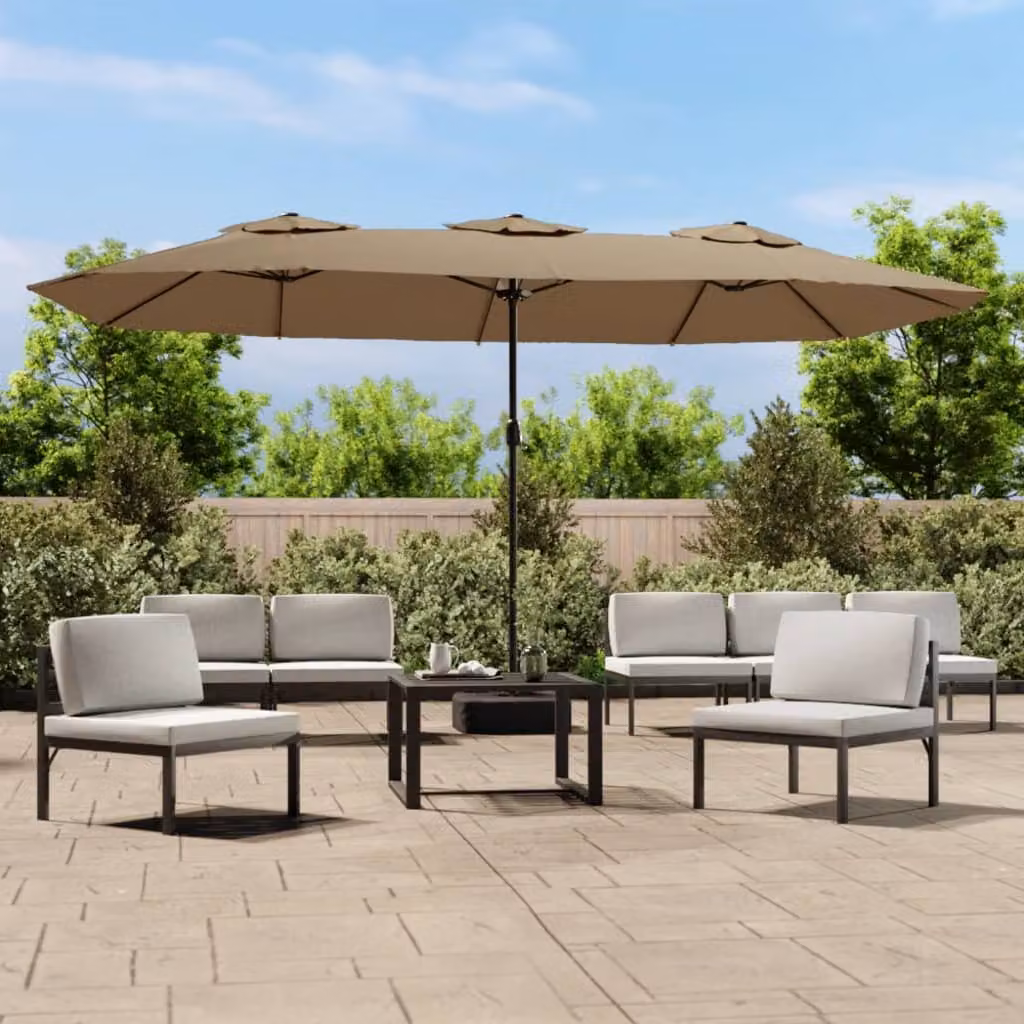 Ombrellone a Doppia Testa con LED vidaXL, Colore Tortora, L: 449 cm, H: 245 cm, P: 265 cm