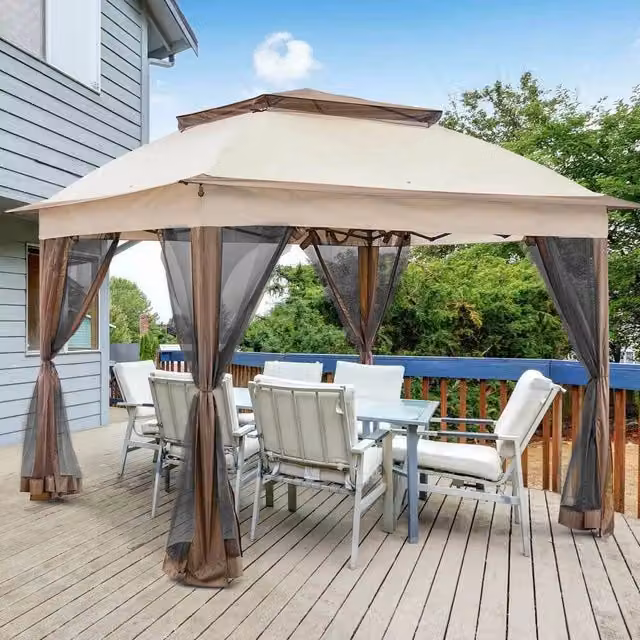 Gazebo pieghevole impermeabile Bakaji beige con tende zanzariera e borsa per trasporto L/P: 300 x 300 cm – 1