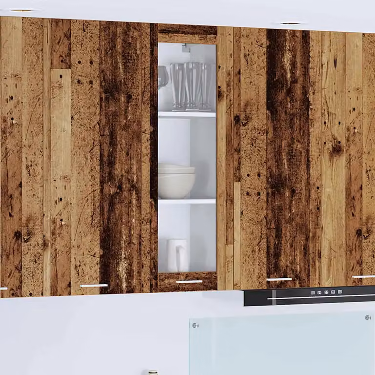 Armadio pensile da cucina vidaXL in legno effetto vecchio marrone con ante in vetro, L 40 cm, P 31 cm, H 100 cm