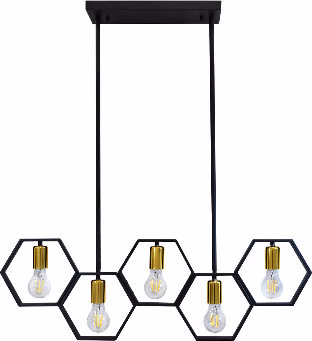 Lampada a sospensione HONEY nero-oro 5xE27x12W in metallo, dimensioni: 100x26x80 cm, IP20, Polux