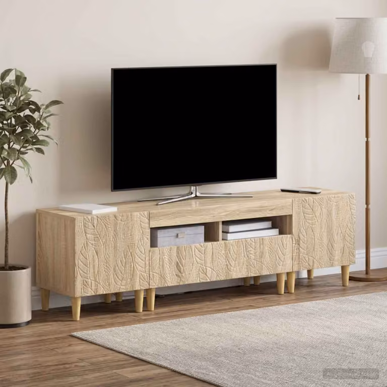 Mobile TV LED vidaXL DELFT in Rovere Sonoma con illuminazione integrata e compartimenti media, 3 pezzi