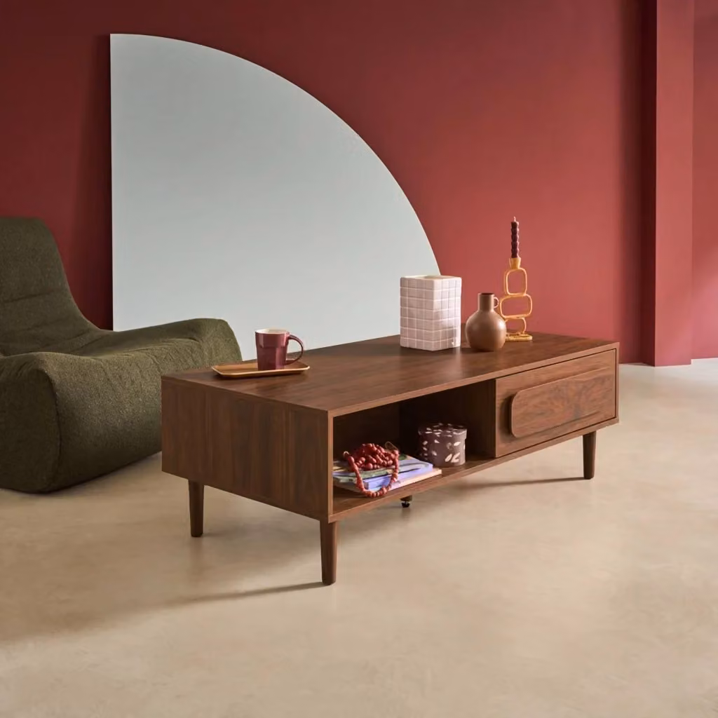 Tavolino basso rettangolare Sweeek in legno color marrone con finitura opaca L/P/H: 120 x 55 x 38 cm – 2
