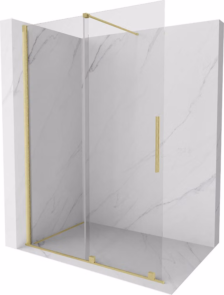 Mexen Velar parete doccia scorrevole Walk-in 130 x 200 cm, trasparente 8 mm, oro spazzolato - 871-130-000-03-55