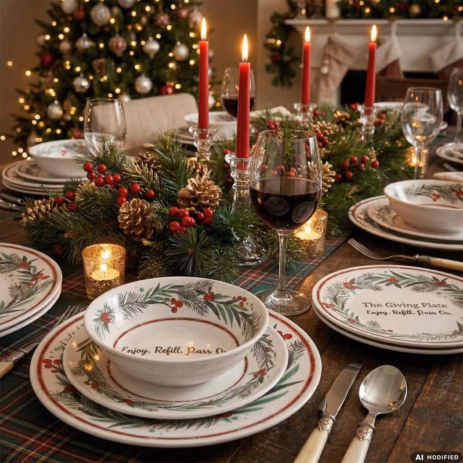 Servizio di piatti natalizio The Giving Plate Vestiamo Casa in melamina bianca, 12 pezzi – 2