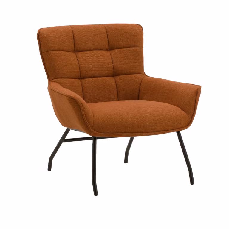 Poltrona WOOLWICH in tessuto terracotta e gambe in metallo nero