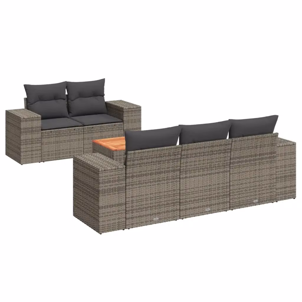 Set Divano da Giardino 6 pz vidaXL in Polyrattan Grigio con Cuscini e Tavolino – 2