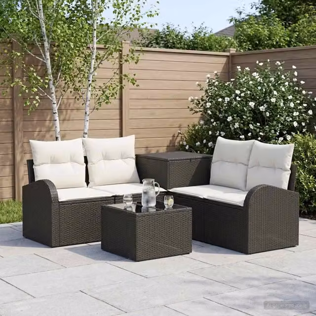 Set di divani 6 pz Nero e Bianco Crema 55 x 55 x 37 cm 3447173